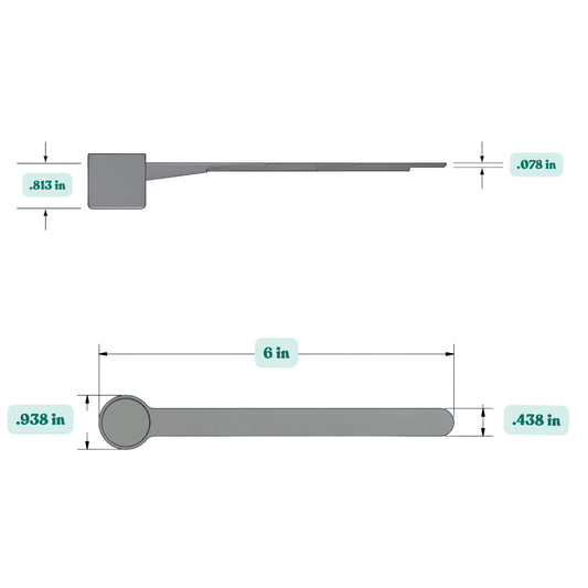 Graphic showing a 6.5 mL (6.5 cc) plastic measuring scoop with labeled height and width dimensions.