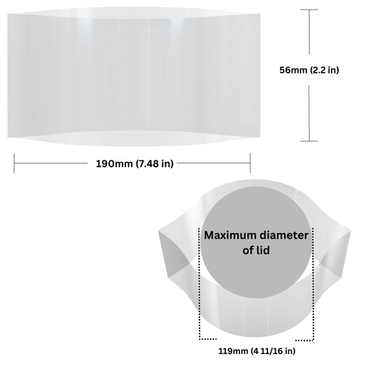 Clear Shrink Bands 190 x 56 mm dimensions and sizing guide.