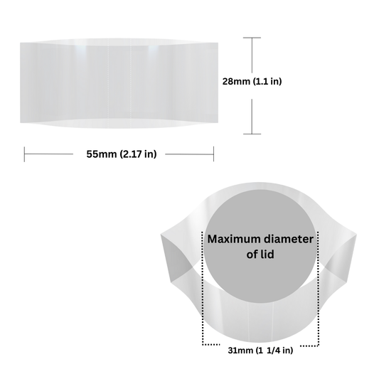 Clear Shrink Bands 55 x 28 mm dimensions and sizing guide.