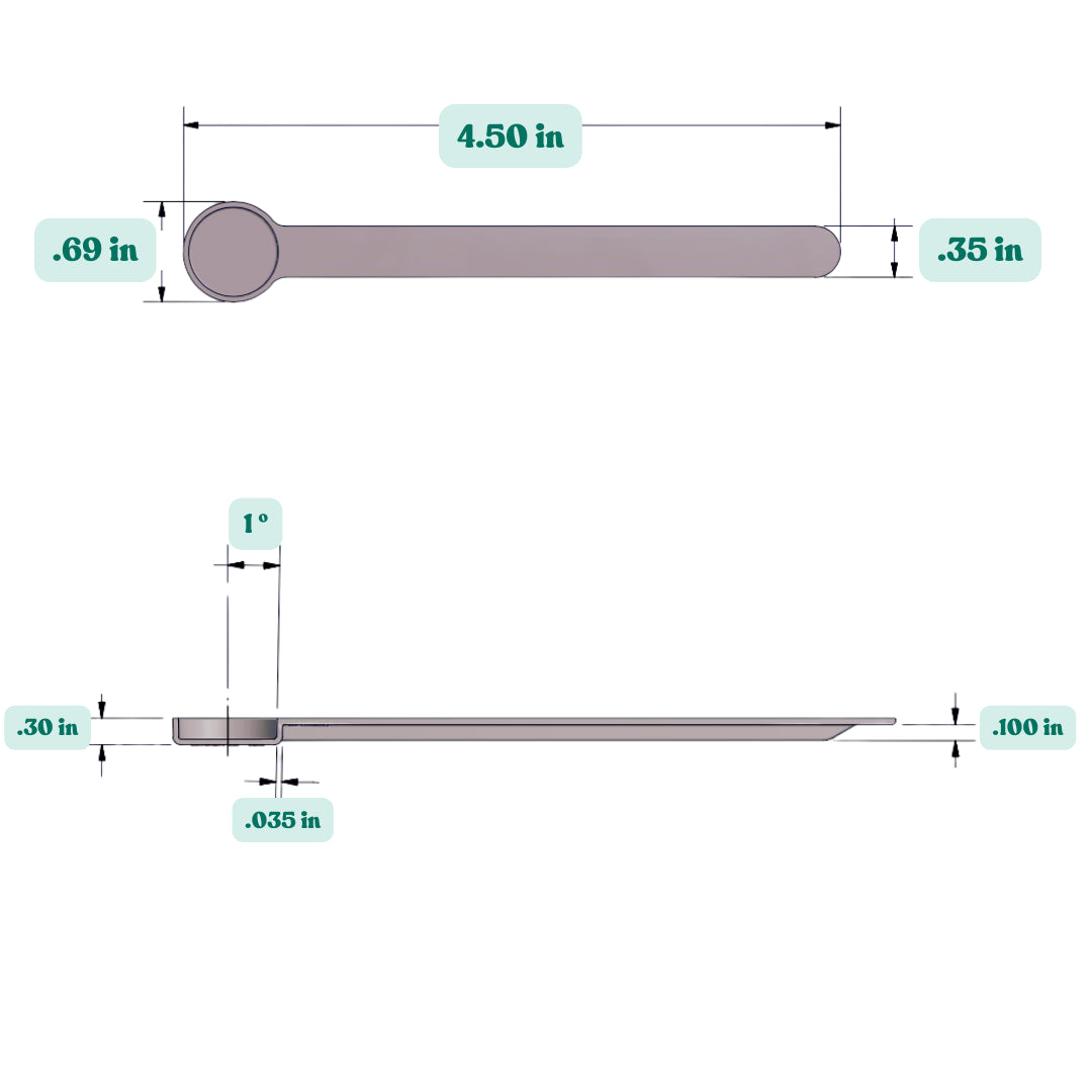 1.25 mL Plastic Measuring Scoop dimensions.