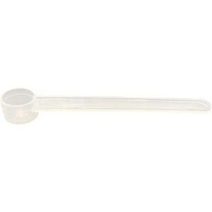 A clear plastic measuring scoop, 1.5 ml (1.5 cc), used for supplements, protein powder, liquid, or bulk dry ingredients