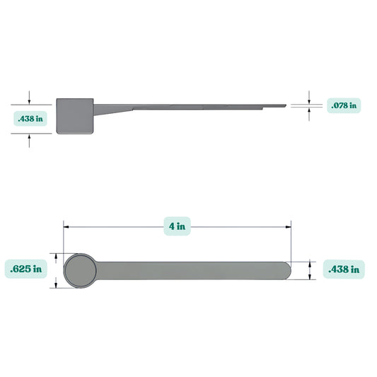 Graphic showing a 1.5 ml (1.5 cc) plastic measuring scoop with labeled height and width dimensions.
