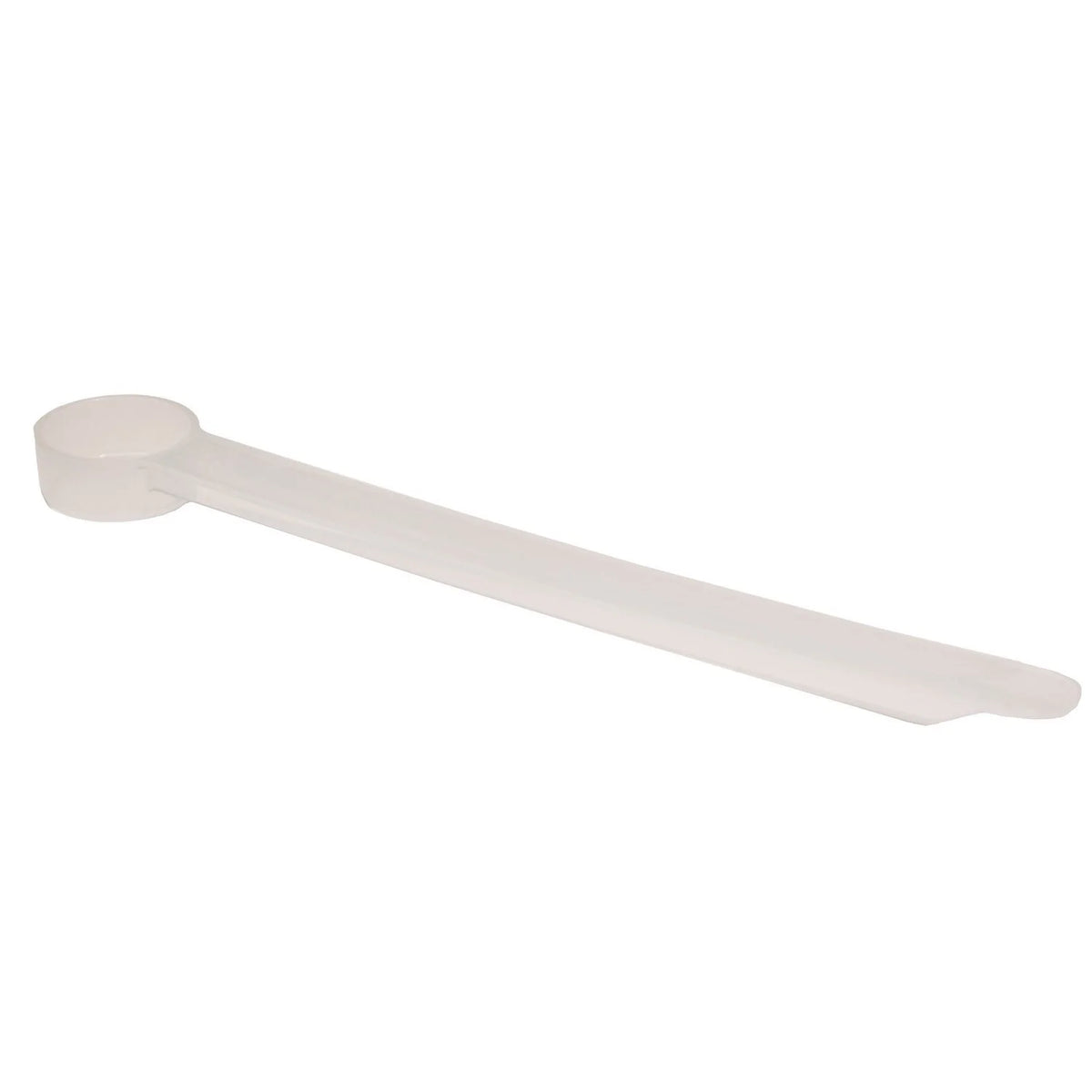 A clear plastic measuring scoop, 1 mL (1 cc), used for supplements, protein powder, liquid, or bulk dry ingredients