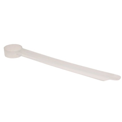 A clear plastic measuring scoop, 1 mL (1 cc), used for supplements, protein powder, liquid, or bulk dry ingredients