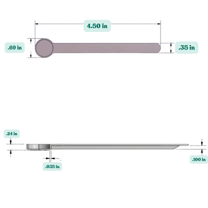 Graphic showing a 1 mL (1 cc) plastic measuring scoop with labeled height and width dimensions.