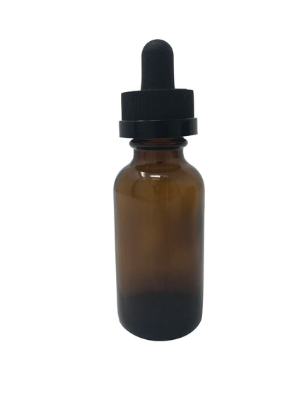 1 oz (30 mL) Amber Glass Bottle with Child Resistant Dropper.