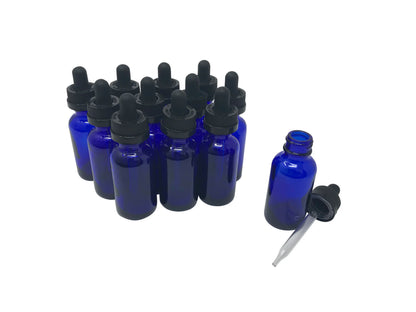 1 oz (30 mL) Cobalt Blue Glass Bottle with Child Resistant Dropper.