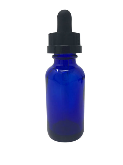 1 oz (30 mL) Cobalt Blue Glass Bottle with Child Resistant Dropper.