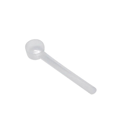 A clear plastic measuring scoop, 2 teaspoon, 10 cc, used for supplements, protein powder, liquid, or bulk dry ingredients
