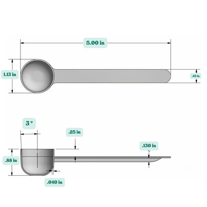 10 mL Plastic Measuring Scoop dimensions.