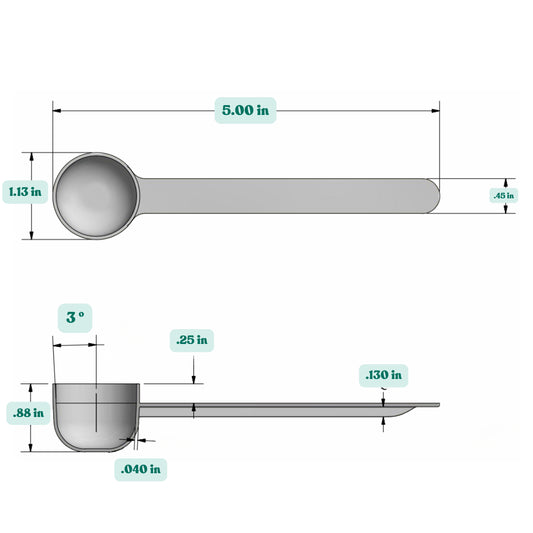 10 mL Plastic Measuring Scoop dimensions.