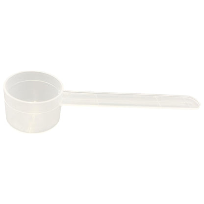 A clear plastic measuring scoop, 13 mL (13 cc), used for supplements, protein powder, liquid, or bulk dry ingredients