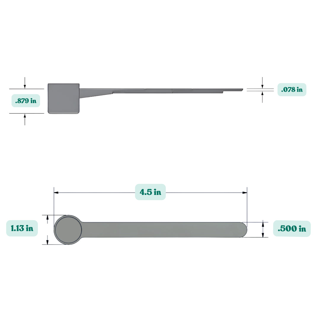 Graphic showing a 13 mL (13 cc) plastic measuring scoop with labeled height and width dimensions.