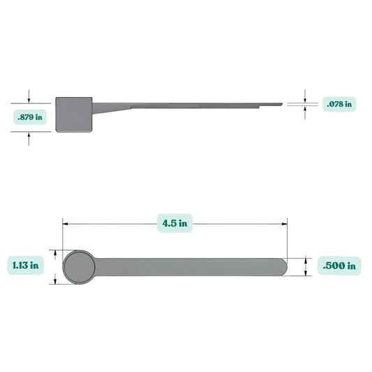 Graphic showing a 13 mL (13 cc) plastic measuring scoop with labeled height and width dimensions.