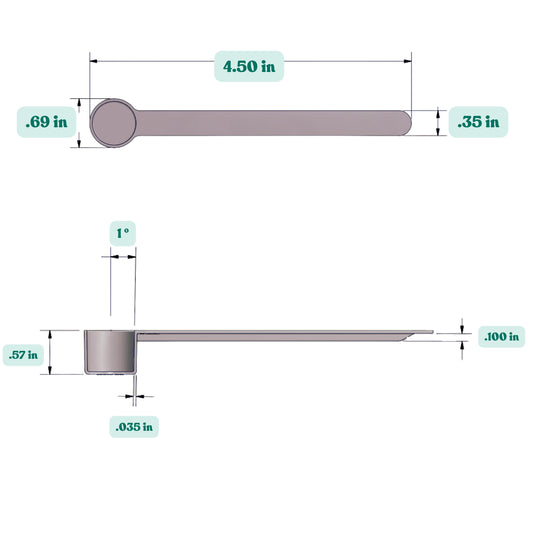 2.5 mL Plastic Measuring Scoop dimensions.