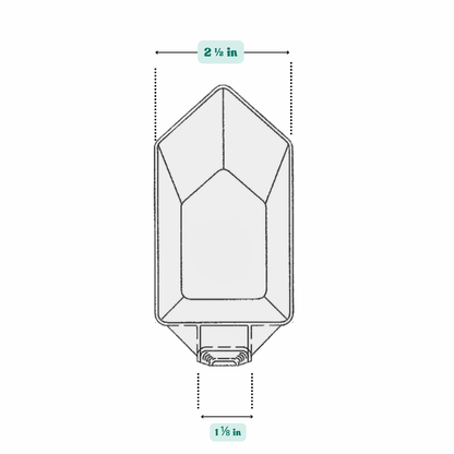 Graphic showing a 8 fl oz, 250 mL,  plastic measuring scoop with labeled height and width dimensions.