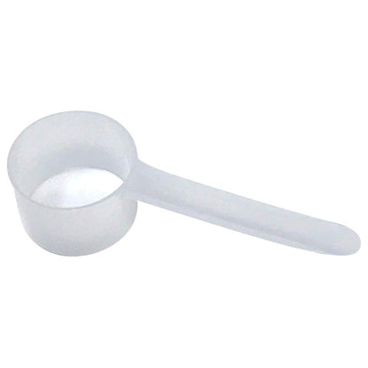 A clear plastic measuring scoop, 1.8 Oz (32 cc), used for supplements, protein powder, liquid, or bulk dry ingredients