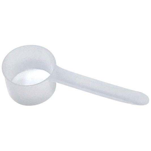 A clear plastic measuring scoop, 1.69 oz (50 cc), used for supplements, protein powder, liquid, or bulk dry ingredients