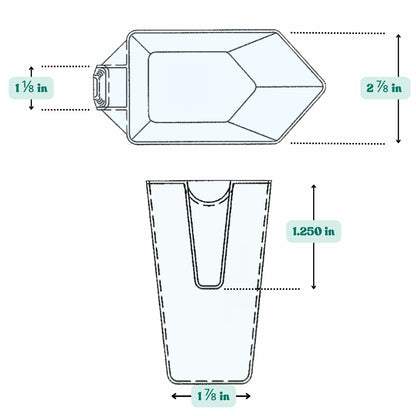 Graphic showing a 16 oz (500 cc) plastic measuring scoop with labeled width and handle length dimensions.