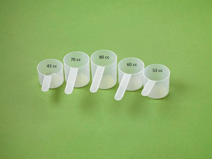 Extra Large plastic measuring scoops size comparison.
