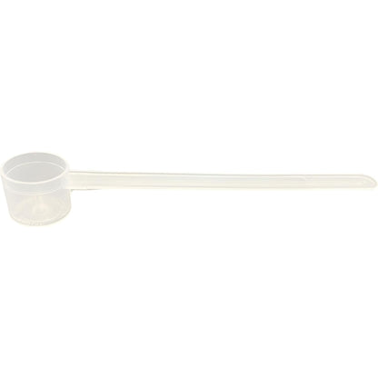A clear plastic measuring scoop, 6.5 mL (6.5 cc), used for supplements, protein powder, liquid, or bulk dry ingredients