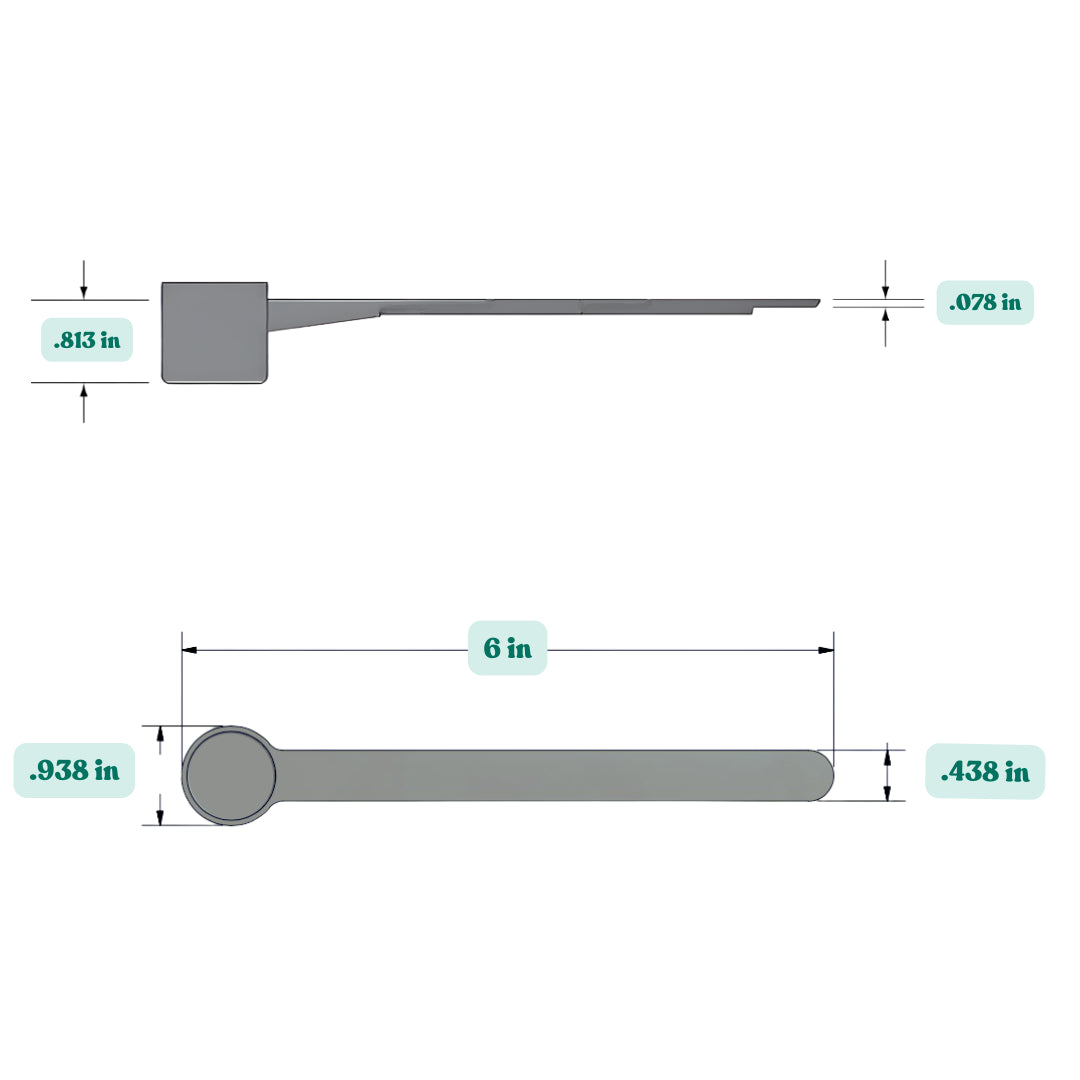 Graphic showing a 6.5 mL (6.5 cc) plastic measuring scoop with labeled height and width dimensions.