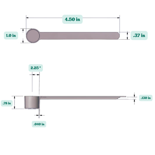 7.5 mL Plastic Measuring Scoop dimensions.