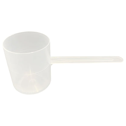 A clear plastic measuring scoop, 2.77 oz (82cc), used for supplements, protein powder, liquid, or bulk dry ingredients