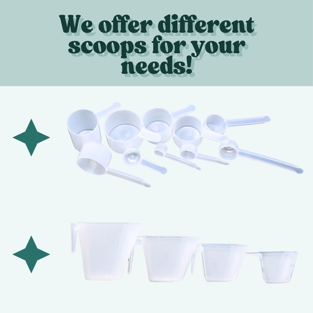 A variety of PP measuring scoops in different sizes, highlighting the range of options available.