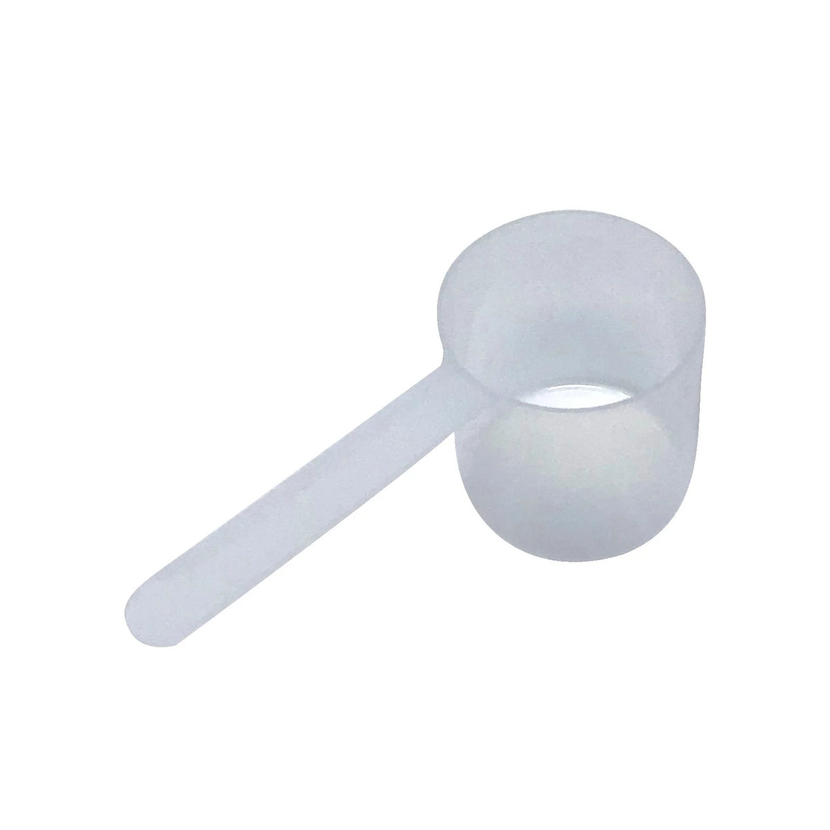 A clear plastic measuring scoop, 90 cc, 3/8 cup, 3 fl oz, 6 tbs, used for supplements, protein powder, liquid, or bulk dry ingredients