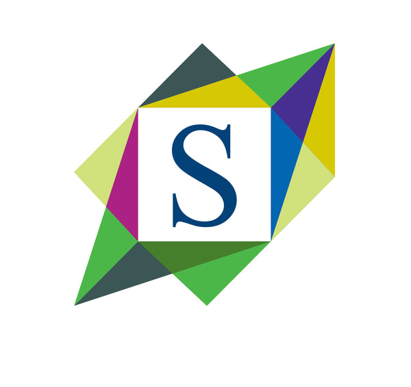 Geometric logo with a letter 'S' in the center on a white background