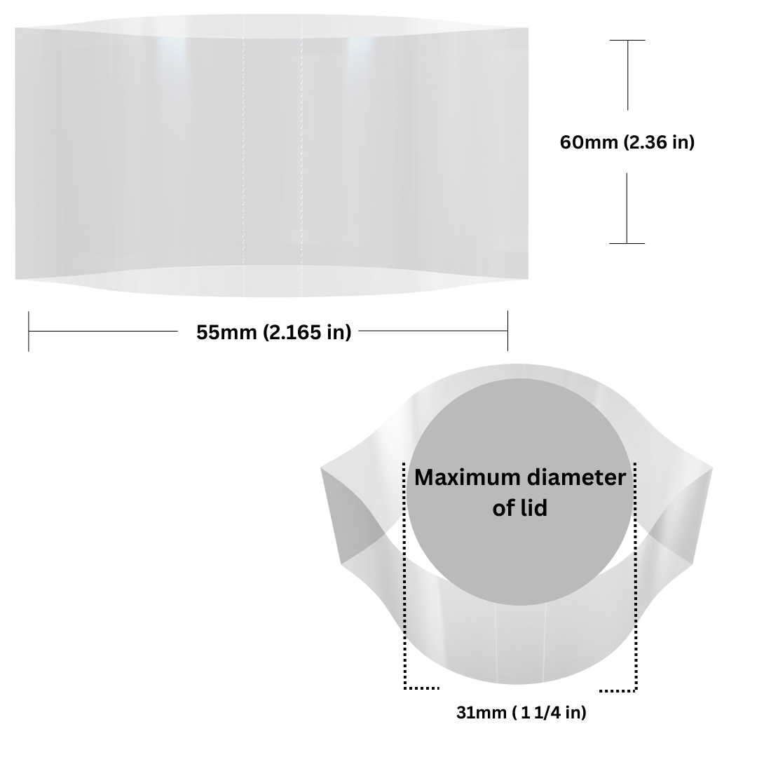 Black Shrink Bands 55 x 60 mm dimensions and sizing guide.
