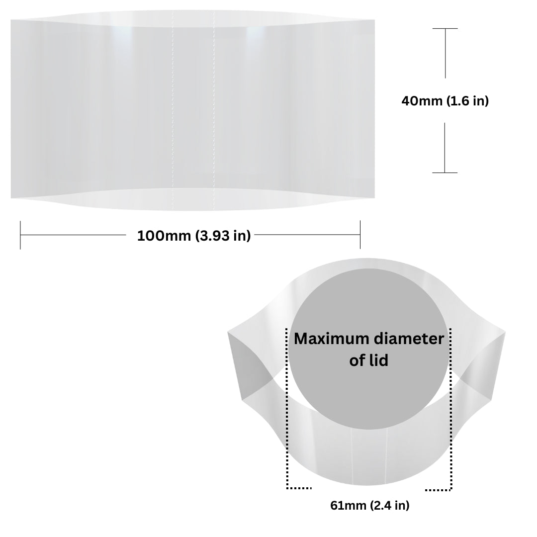 Clear Shrink Bands 100 x 40 mm dimensions and sizing guide.