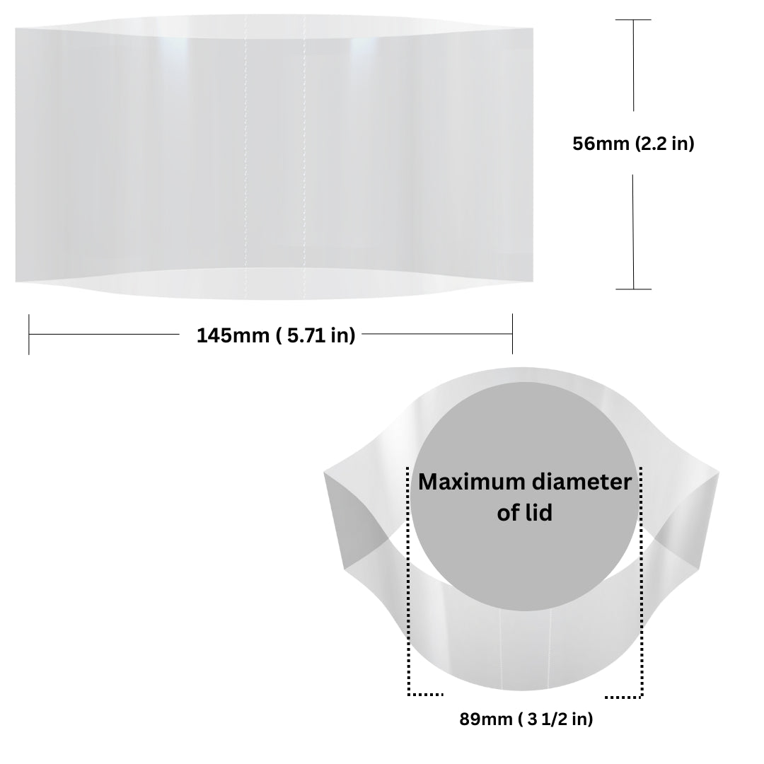Clear Shrink Bands 145 x 56 mm dimensions and sizing guide.