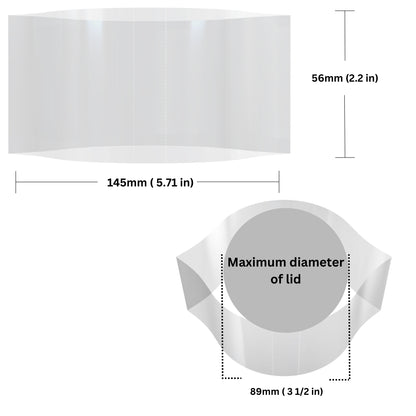 Clear Shrink Bands 145 x 56 mm dimensions and sizing guide.