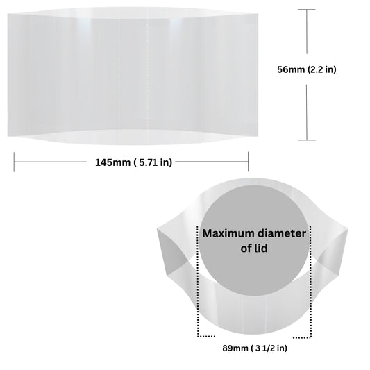 Clear Shrink Bands 145 x 56 mm dimensions and sizing guide.