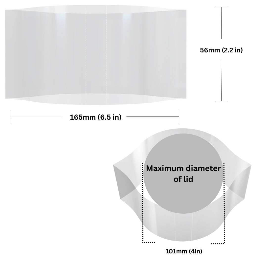 Clear Shrink Bands 165 x 56 mm dimensions and sizing guide.