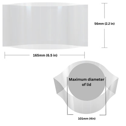Clear Shrink Bands 165 x 56 mm dimensions and sizing guide.