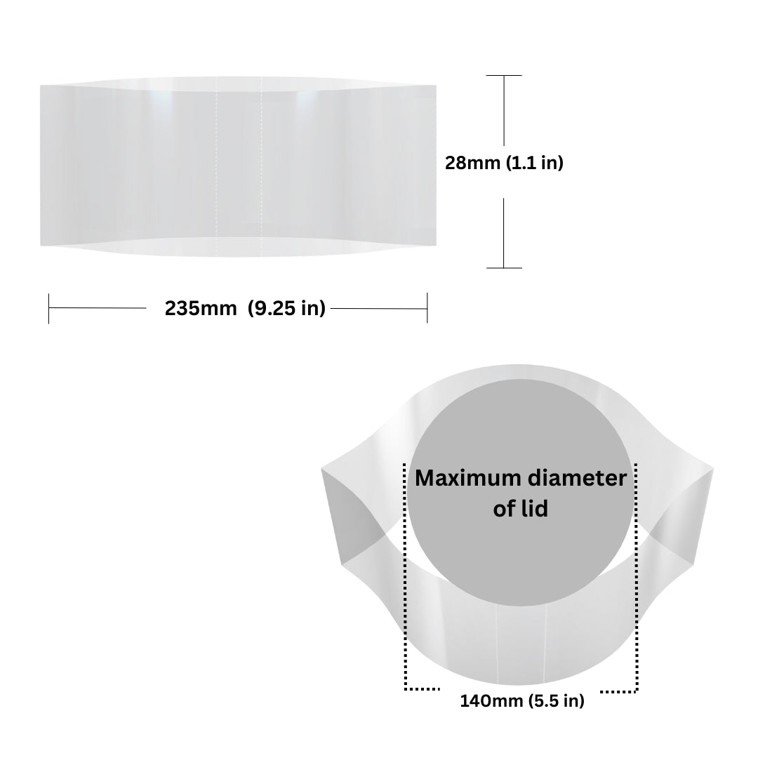 Clear Shrink Bands 235 x 28 mm dimensions and sizing guide.