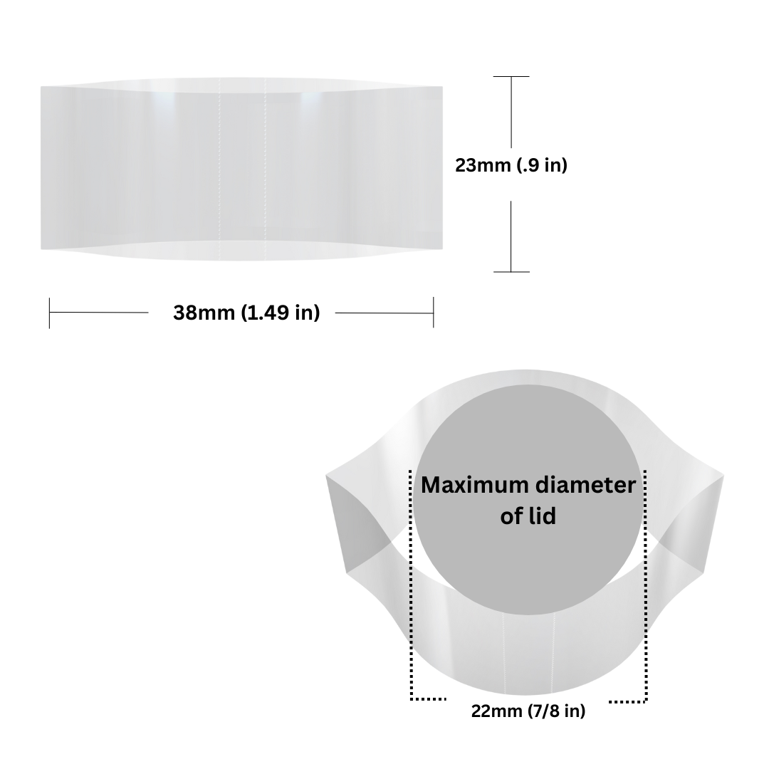 Clear Shrink Bands 38 x 23 mm dimensions and sizing guide.