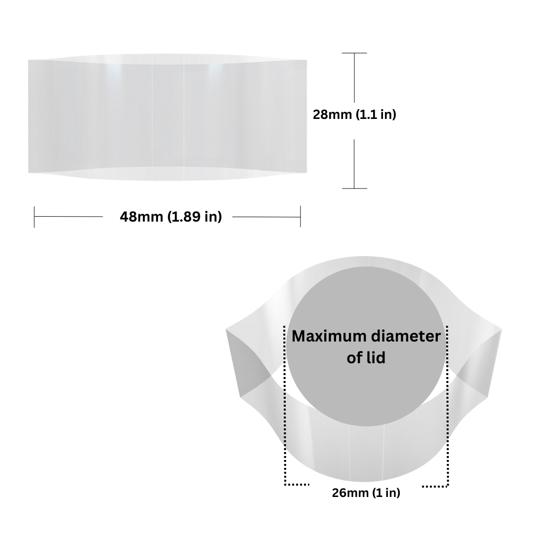Clear Shrink Bands 48 x 28 mm dimensions and sizing guide.