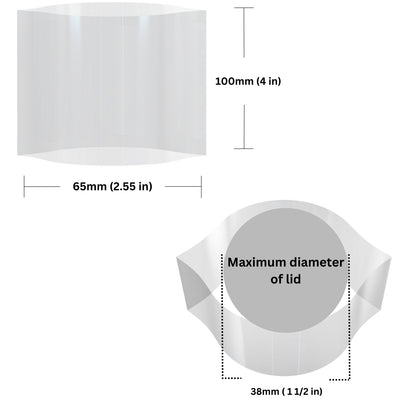 Clear Shrink Bands 65 x 100 mm dimensions and sizing guide.