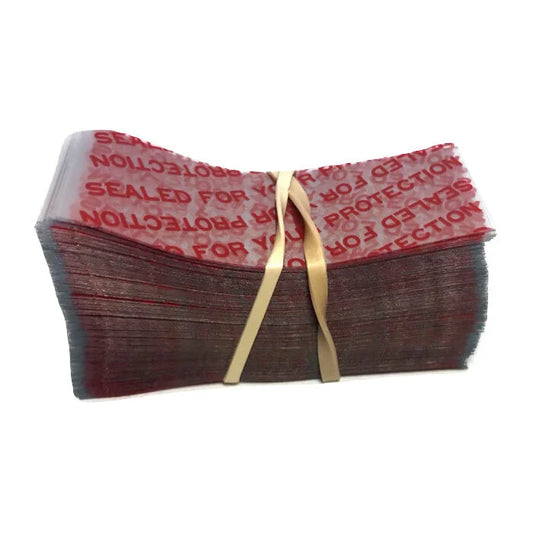 Clear Shrink Bands 66 x 28 mm - Red Print.