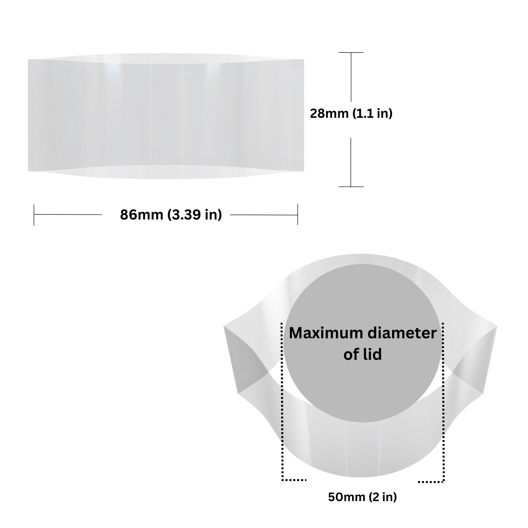 Clear Shrink Bands 86 x 28 mm - Black Print dimensions and sizing guide.