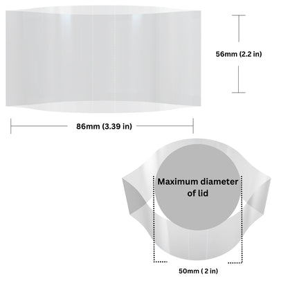 Clear Shrink Bands 86 x 56 mm dimensions and sizing guide.