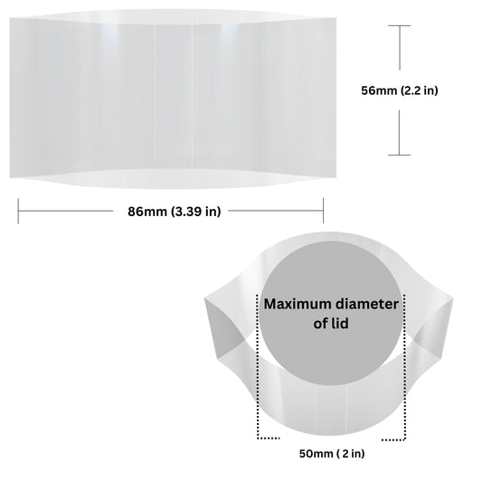 Clear Shrink Bands 86 x 56 mm dimensions and sizing guide.