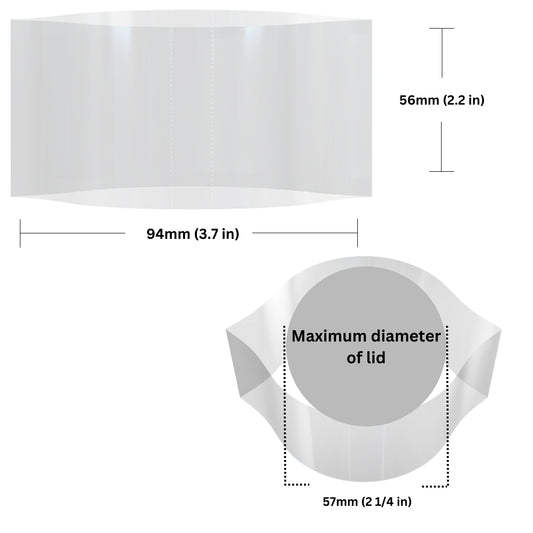 Clear Shrink Bands 94 x 56 mm dimensions and sizing guide.