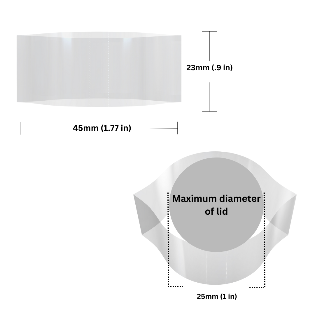 Gold Shrink Bands 45 x 23 mm dimensions and sizing guide.