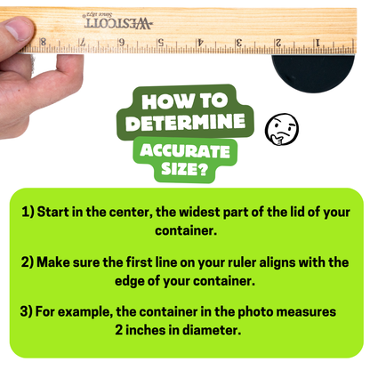 Hand holding a ruler with instructions on determining container size