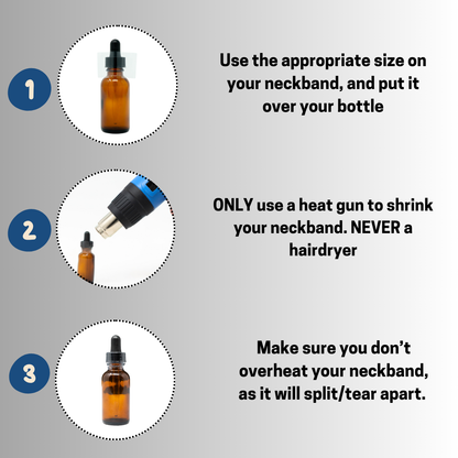Instructions for using a neckband on a bottle with images and text.